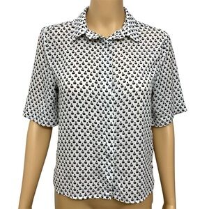 H&M Black and White Relaxed Notched Collar Button Down Shirt short sleeve Top